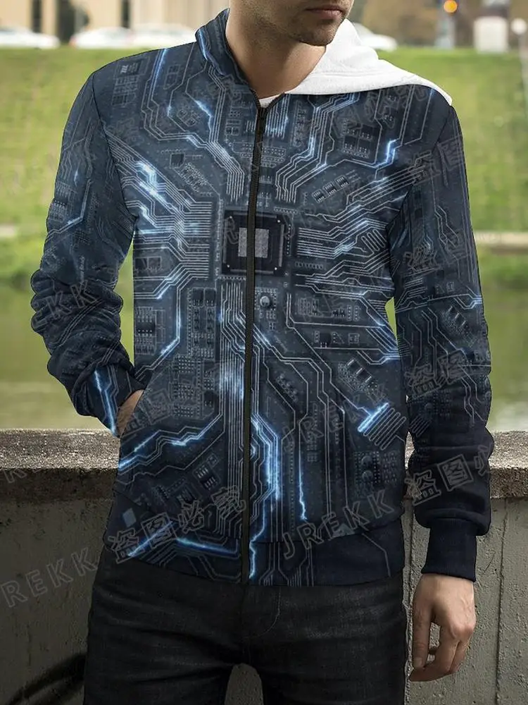thumbnail image 1 of 2023 Nueva placa base CPU Sudadera con cremallera para hombres y mujeres Línea de procesador Placa de circuito Sudadera con estampado 3D Moda Abrigo informal Ropa, 1 of 5