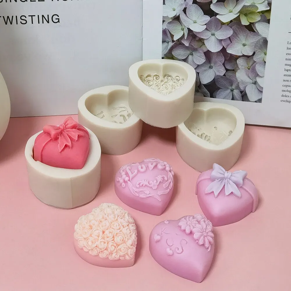 Silicone Mold Silicone Soap Mold Love Heart Rose Chocolate Mold Candle Polymer Clay Handicraft DIY Soap Base Gift for Girl