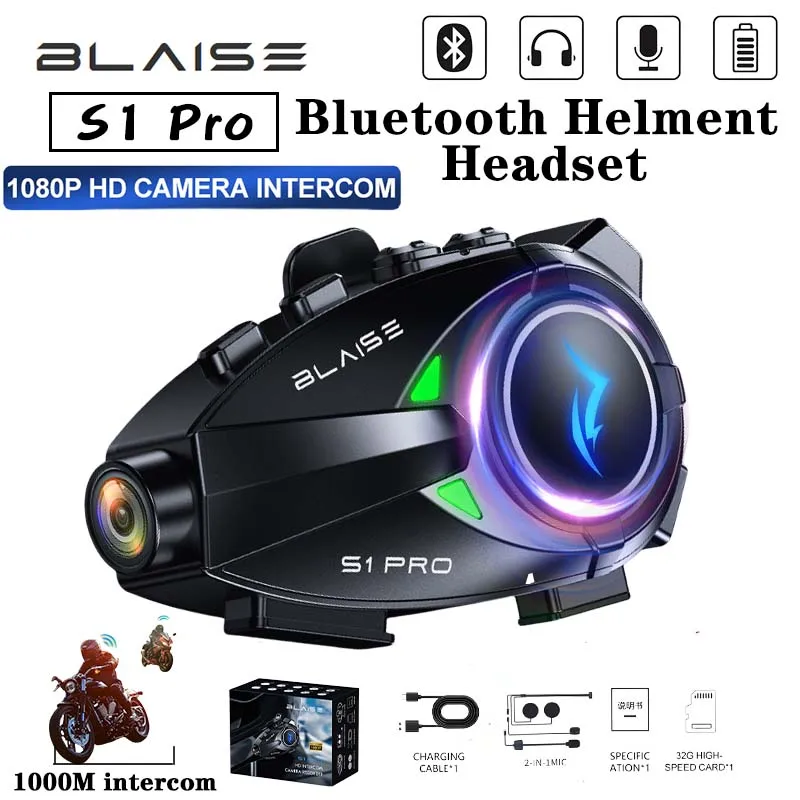 

BLAISE S1Pro Motorcycle Intercom Bluetooth Helmet Headset 2 Riders1000M Motor Interphone Noise cancelling Communicator Earphone