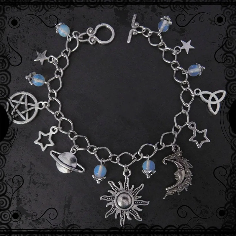 Silver Anklet Bracelet Witches Charm Dragon and Amethyst Anklet Pagan Charm Bracelet