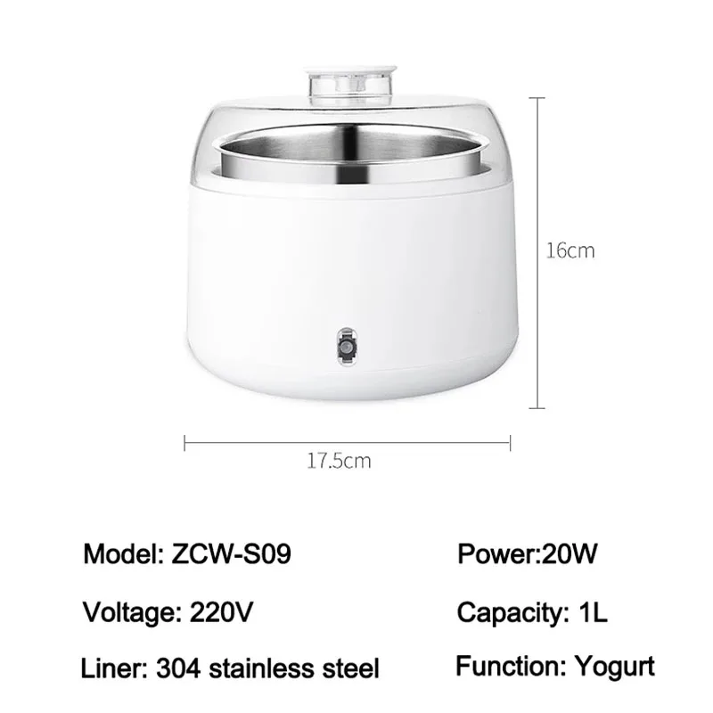 1L Electric Yogurt Maker Automatic Constant Temperature Yogurt Machine DIY Yogurt Rice Wine Natto Stainless Steel Liner 220V 6