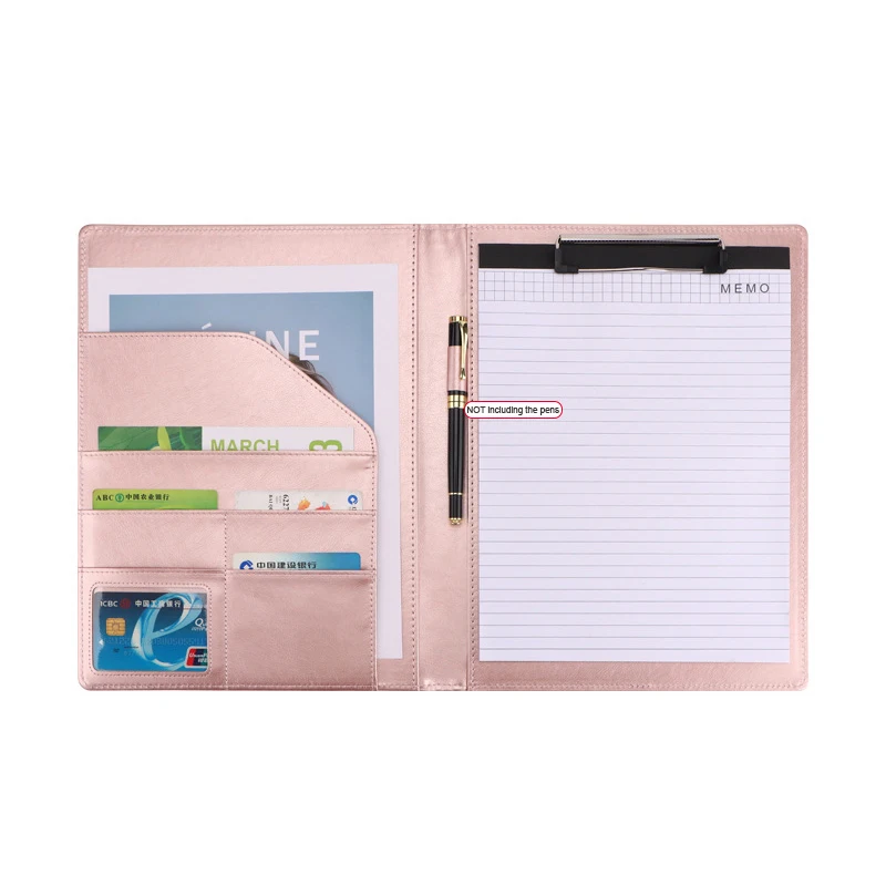 A4 비즈니스 Padfolio 파일 폴더 로즈 골드 문서 홀더 클립보드 폴더 가죽 책상 주최자 회의 쓰기 패드 사무실
