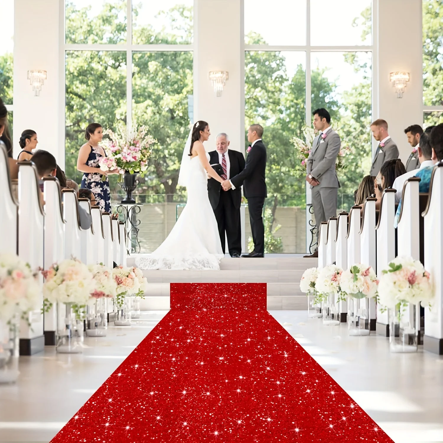 Corridor Wedding Accessories Sparkling Red Carpet For Stairs Repeated Displays Indoor Outdoor Ceremony Decoration