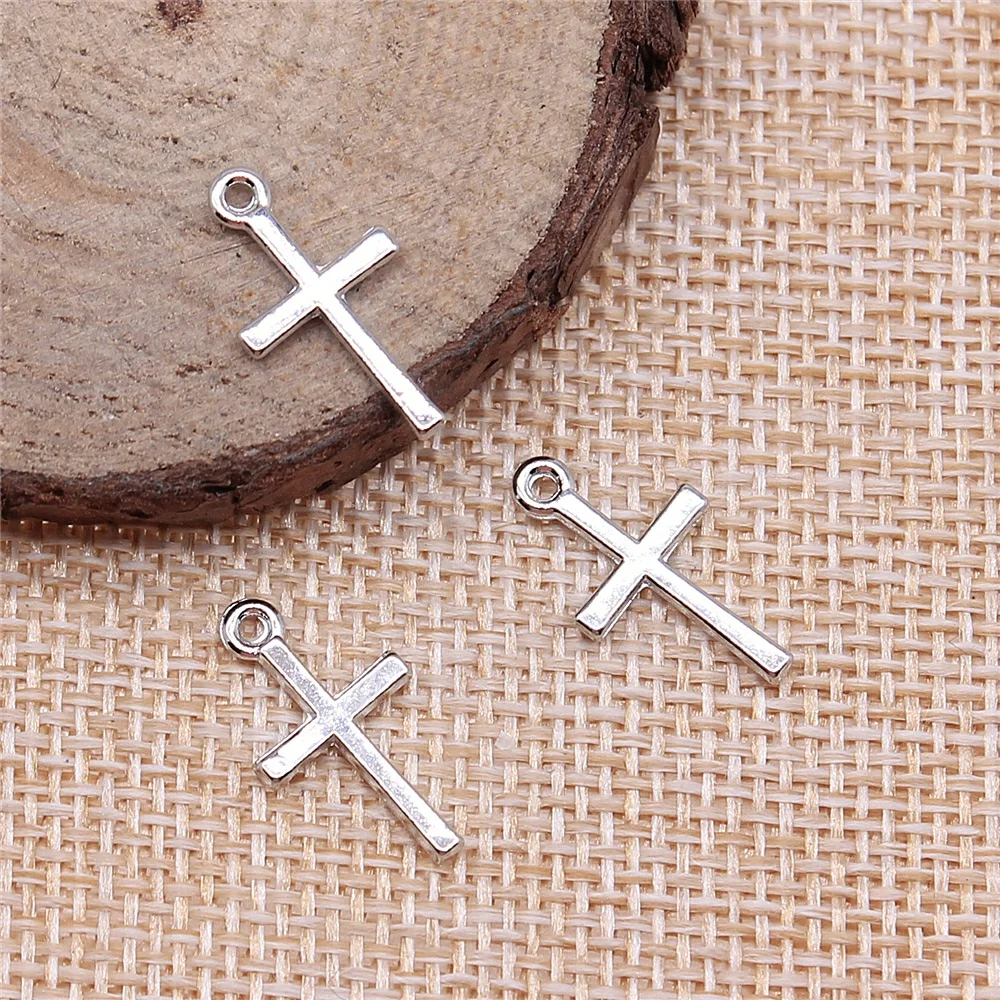 WYSIWYG 20pcs 10x18mm 크로스 매력 펜 던 트 쥬얼리 만들기 2 색 합금 매력