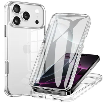 Custodia Protettiva Trasparente a 360 Gradi per iPhone 17 Air 16E 16 15 14 11 12 13 Pro Max Plus, Cover Paraurti in PC+TPU