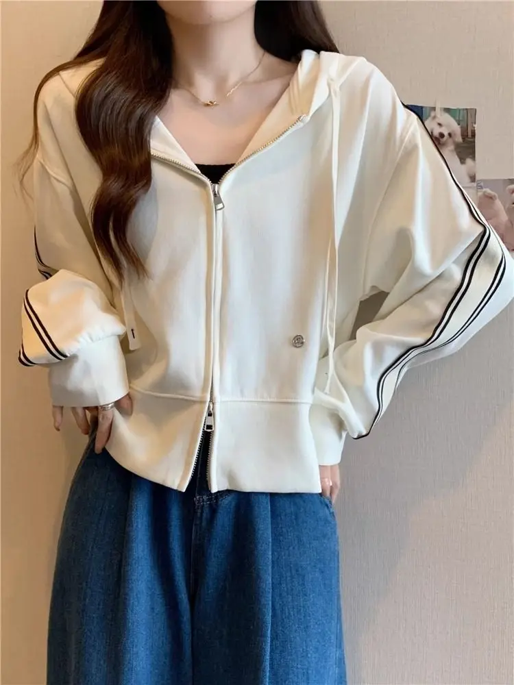 Frühling Herbst Neue Zipper Hoodie Langarm Vielseitiges Top – Detail 3