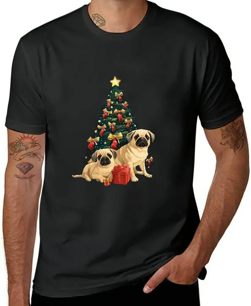 

Размера плюс черная футболка для мужчин, Рождественский принт собаки, короткий рукав, Ретро мода черный
