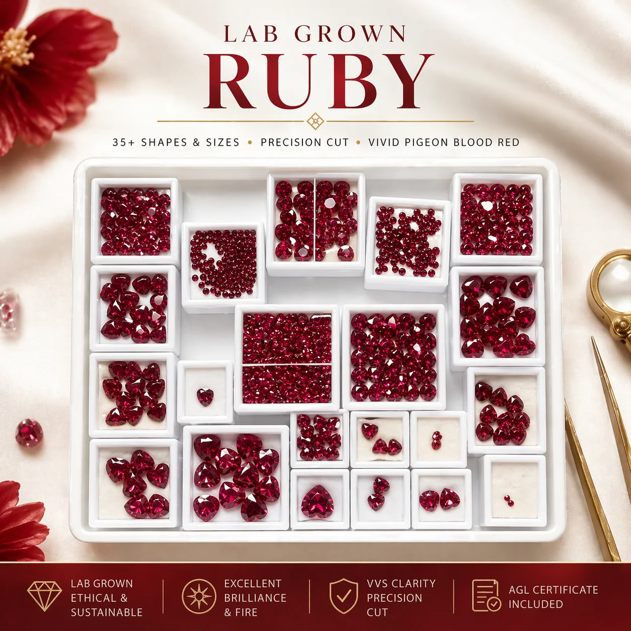 A-Lab Grown Ruby Heart Cut Pigeon Blood Red Farbe Hochwertige Charms zur Schmuckherstellung Hauptmaterialien wählbares AGL-Zertifikat