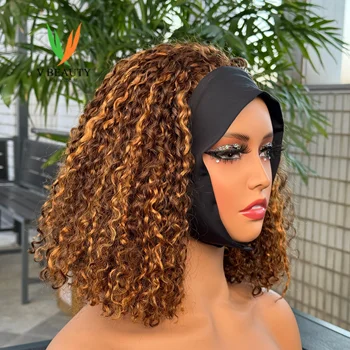 Parrucca con Fascia in Capelli Umani Ricci Pixie per Donna, Mezza Parrucca Riccia Senza Lace Front, 250% Capelli Vergini Brasiliani