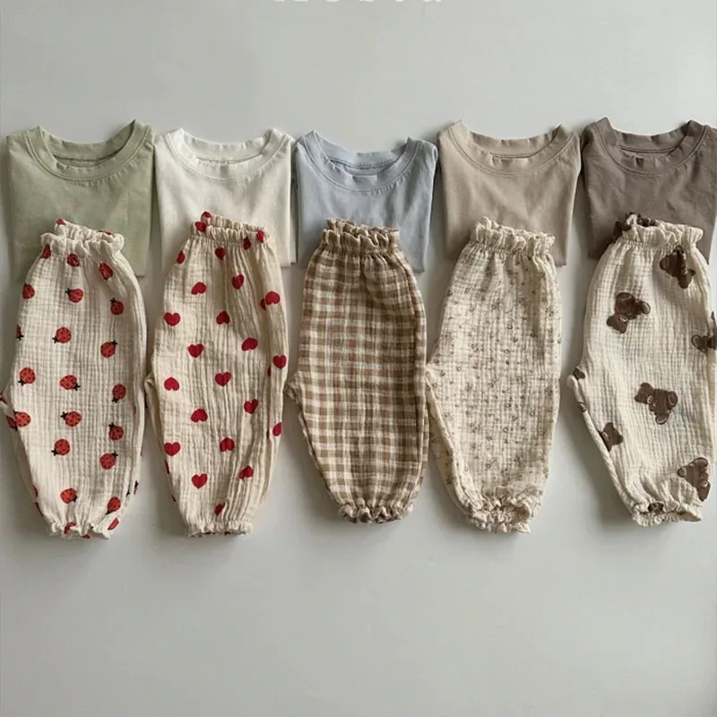 Baby Cotton Pants Boys Girls Summer Loose Casual Pants Korean Version Mosquito Proof baby trousers cotton pants