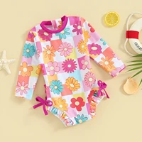 Cute Long Sleeve Baby Girls Bikini Swimsuits Princess Flower Butterfly Print Bow Summer Swimming Bathing Suit Kids Swimwear 3