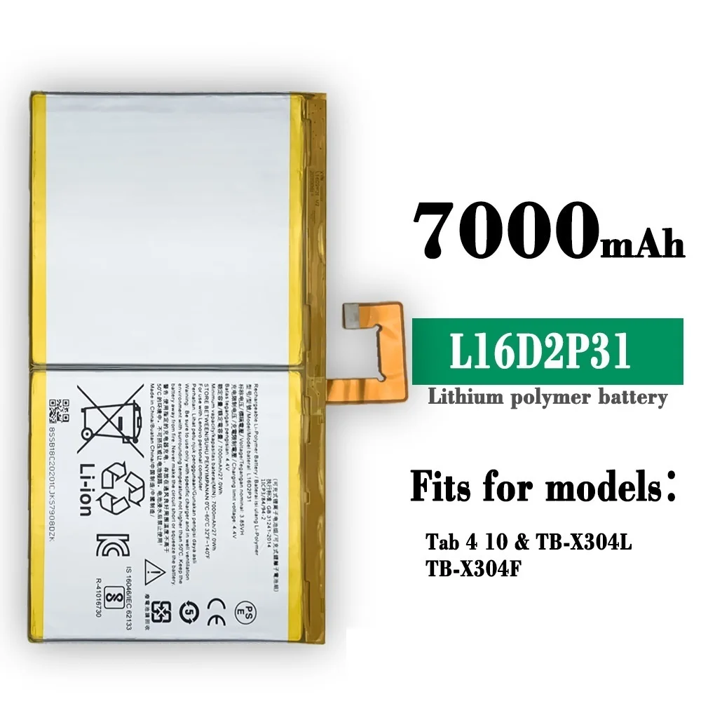 

Original New 7000mAh Battery L16D2P31 For LENOVO TAB 4 10 / 10 REL / 10 PLUS TB-X304L X304F TB-X704F X704L X504F X504L Batteria