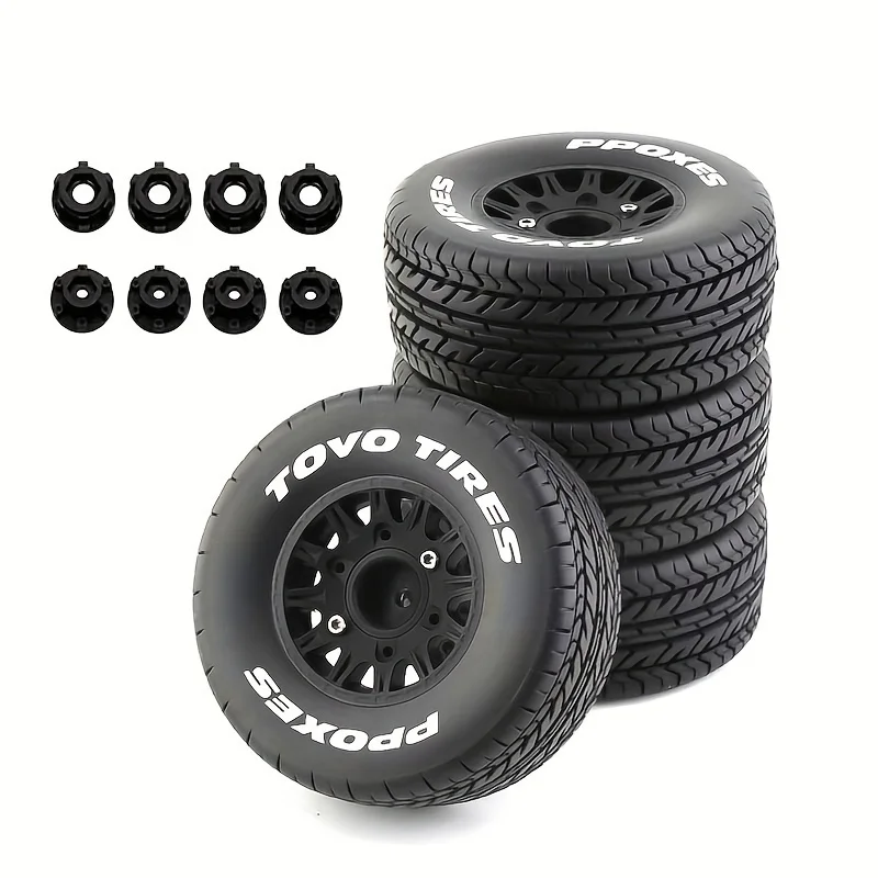 RC Truck Tires & Wheels - 1/10 Scale, 12mm/14mm/17mm Hex, Fits Arrma Senton, Traxxas Slash, Axial & More - Detachable & Durable (Black)