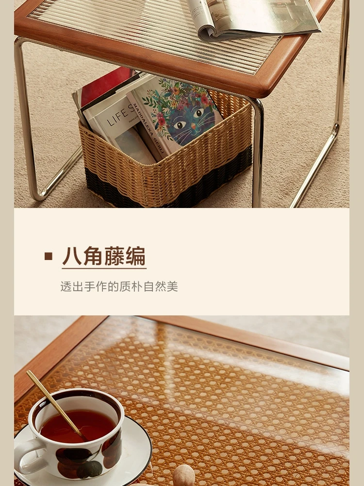Retro Glass Tea Table Living Room 2024 New Home Small Unit Square Tea Table Bedside Middle Cheap Home Furniture 간이테이블 캐릭터 테이블