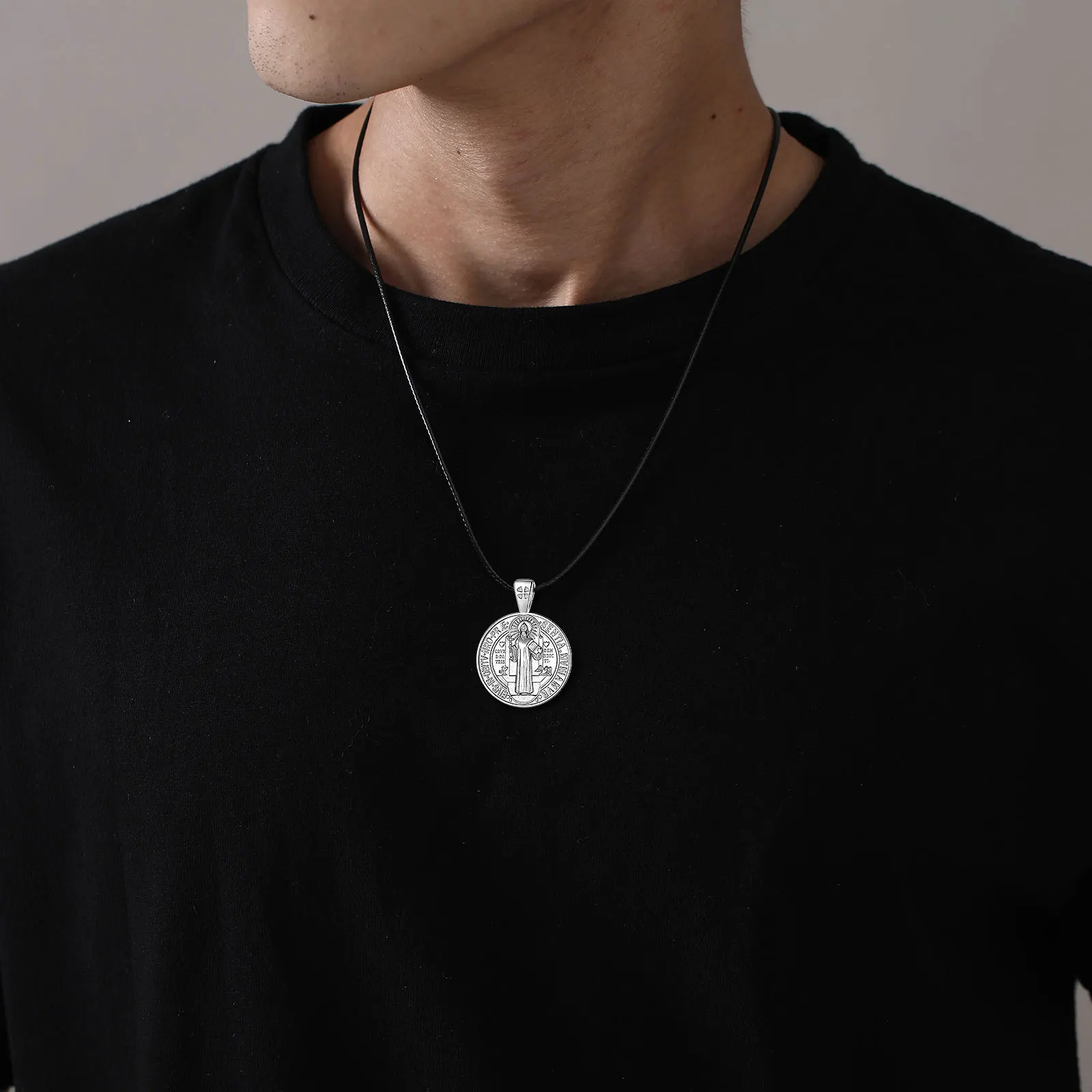 Silver Necklace Eudora 925 Sterling Silver Saint Benedict Necklace Cross Amulet Religious Pendant San Benito Men Women Personality Jewelry Gift