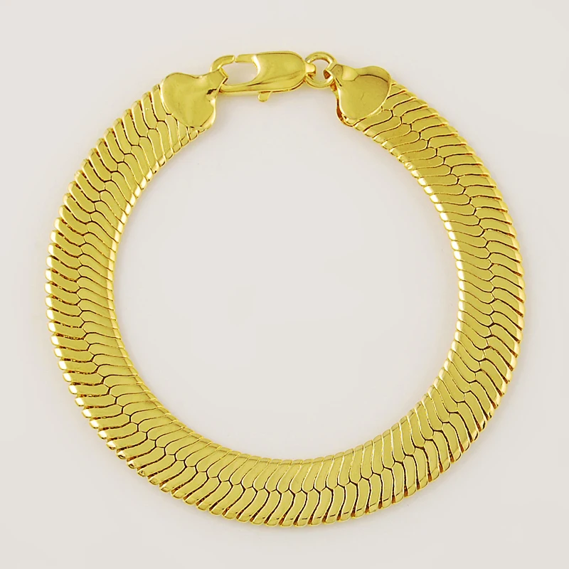 

10MM 8 Inch Herringbone Fish Bone 24K Gold Chain Bracelet For Women or Men Wedding Engagement Gift