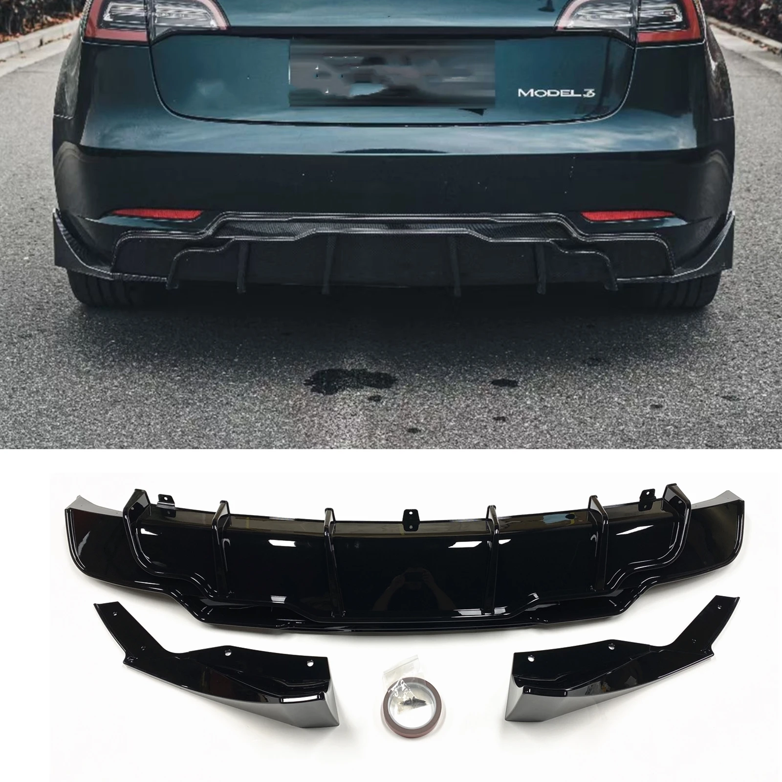 

Блеск Черный Автомобильный диффузор для заднего бампера губа и нижняя сторона защитный спойлер пластина сплиттер для Tesla модели 3 седан 2017-2023