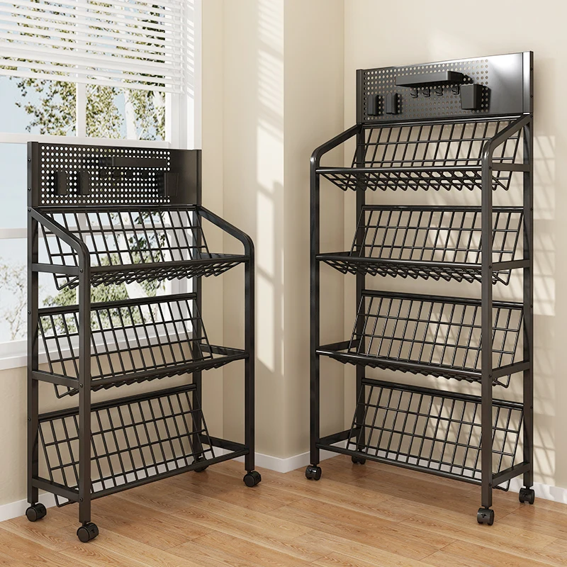 Floor Standing Multi-Layer Bookshelf Living Room Magazine Rack Iron Bookcase Movable Storage Organizer Wheels Books Toys FYMR