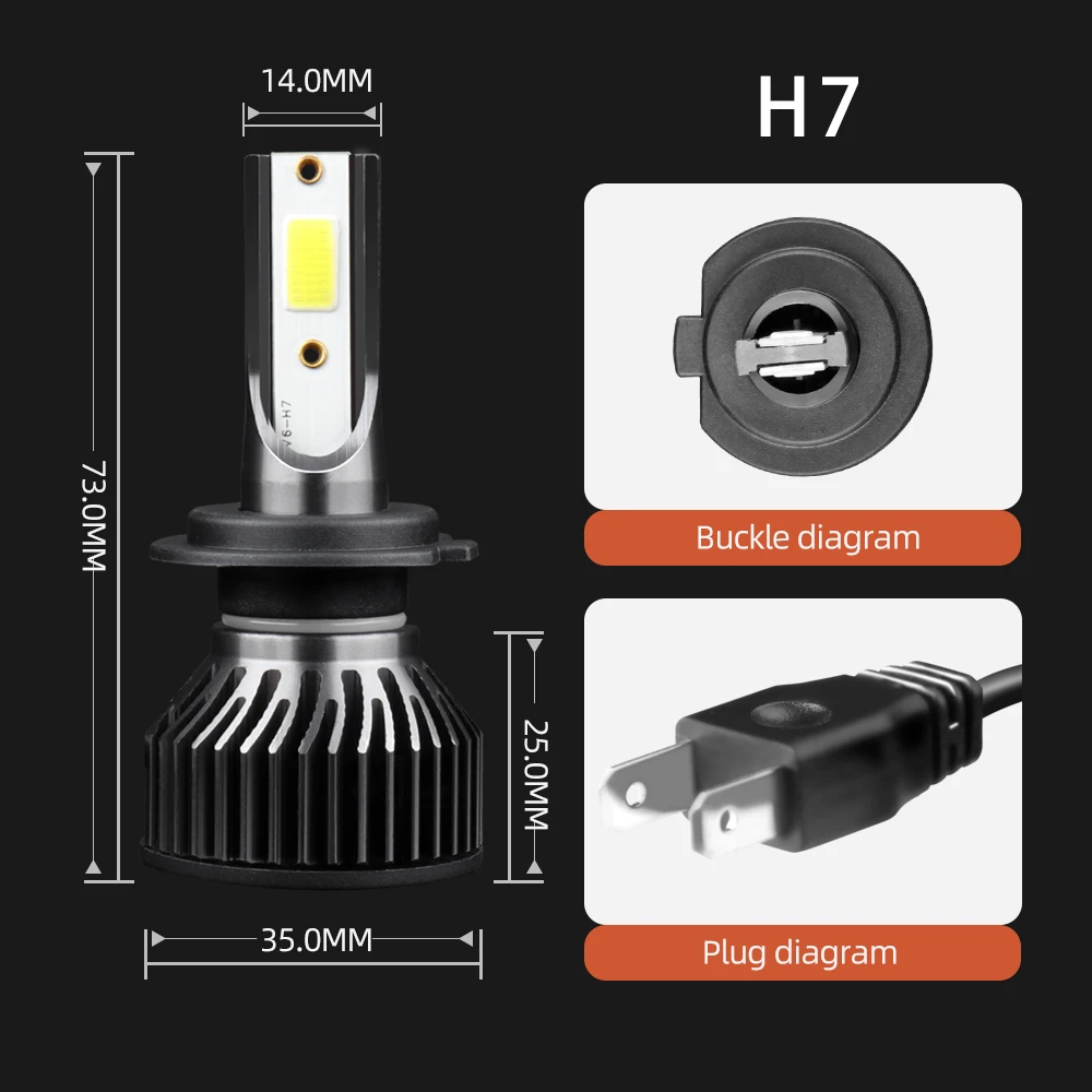 72W LED Headlight Turbo Fan Bulbs 6000K 9600LM H7 For Ford Ranger PX2 Everest 2015