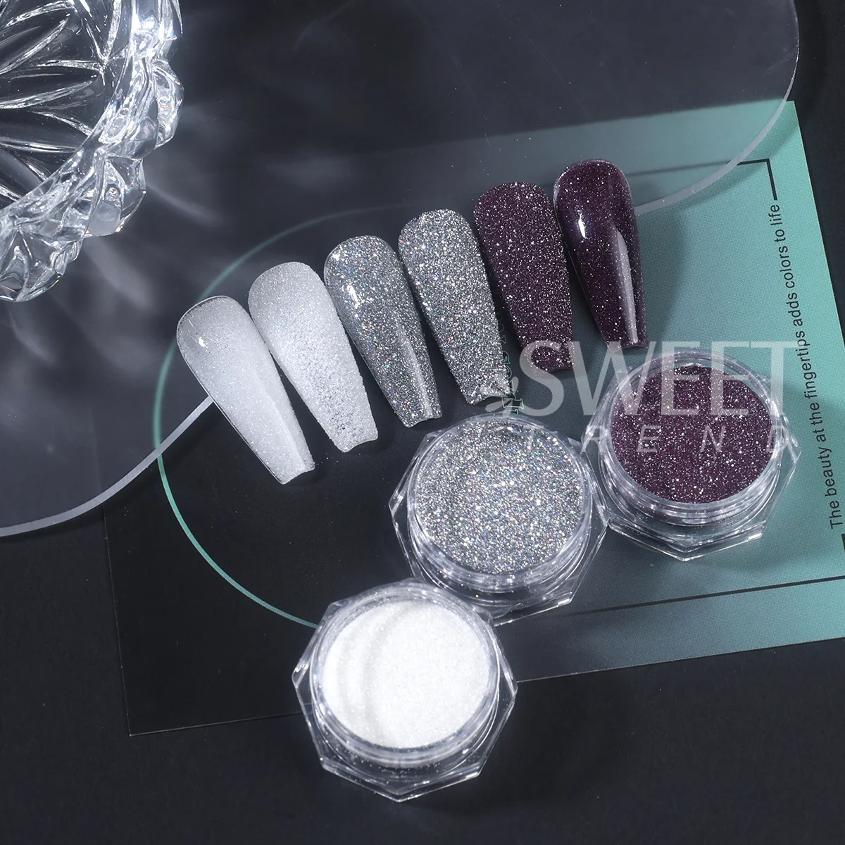 3PCS Reflective Glitter Nail Powder Sparkle Silver Dark Purple White Chrome Dust Shimmer Diamond Elegant Wedding Manicure Flash