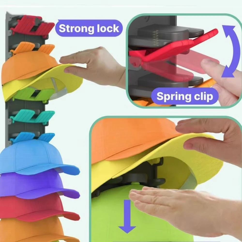 Hat Organizer for Baseball Caps with Built-in Spring Clips Adjustable Storage for Door/Closet Display Hat Racks Hanger
