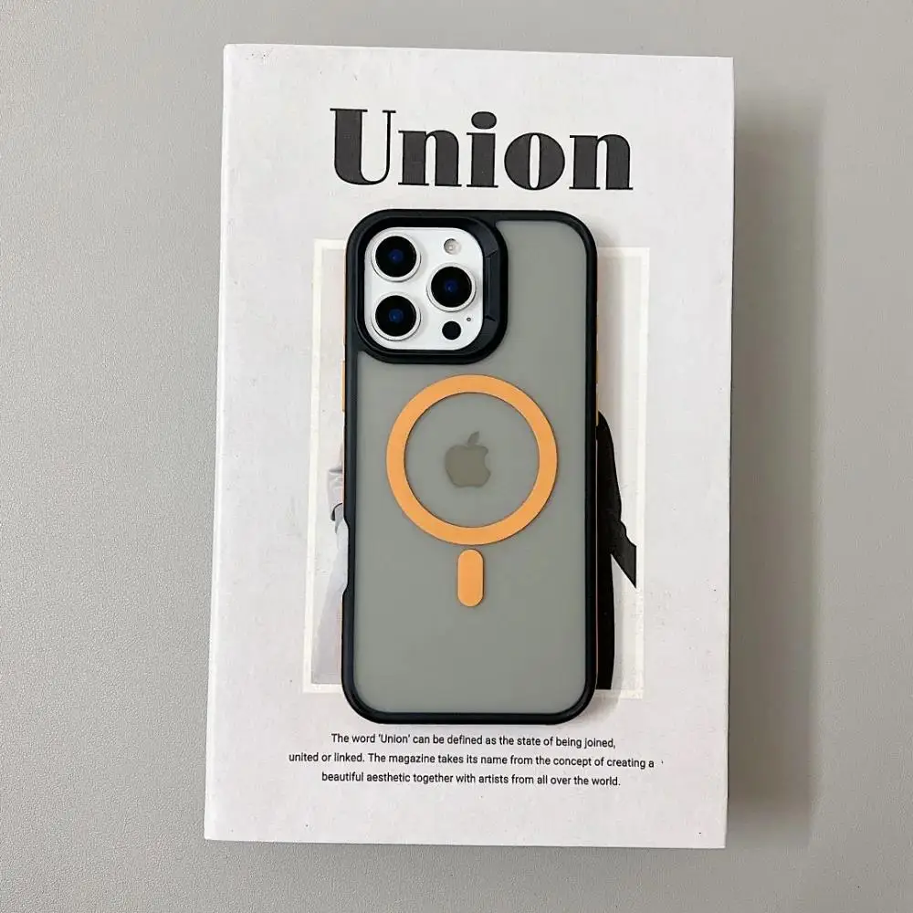 Luxury Color Blocking Magnetic Matte Translucent Case with Wireless Charging Support