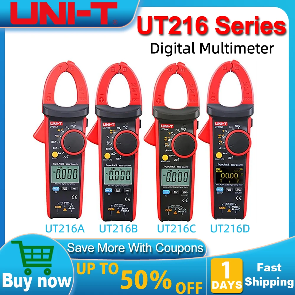 

UNI-T Digital Clamp Meter AC DC Current Auto Range Multimeter NCV Non-Contact Voltage Testing 600A True RMS UT216A UT216B UT216C