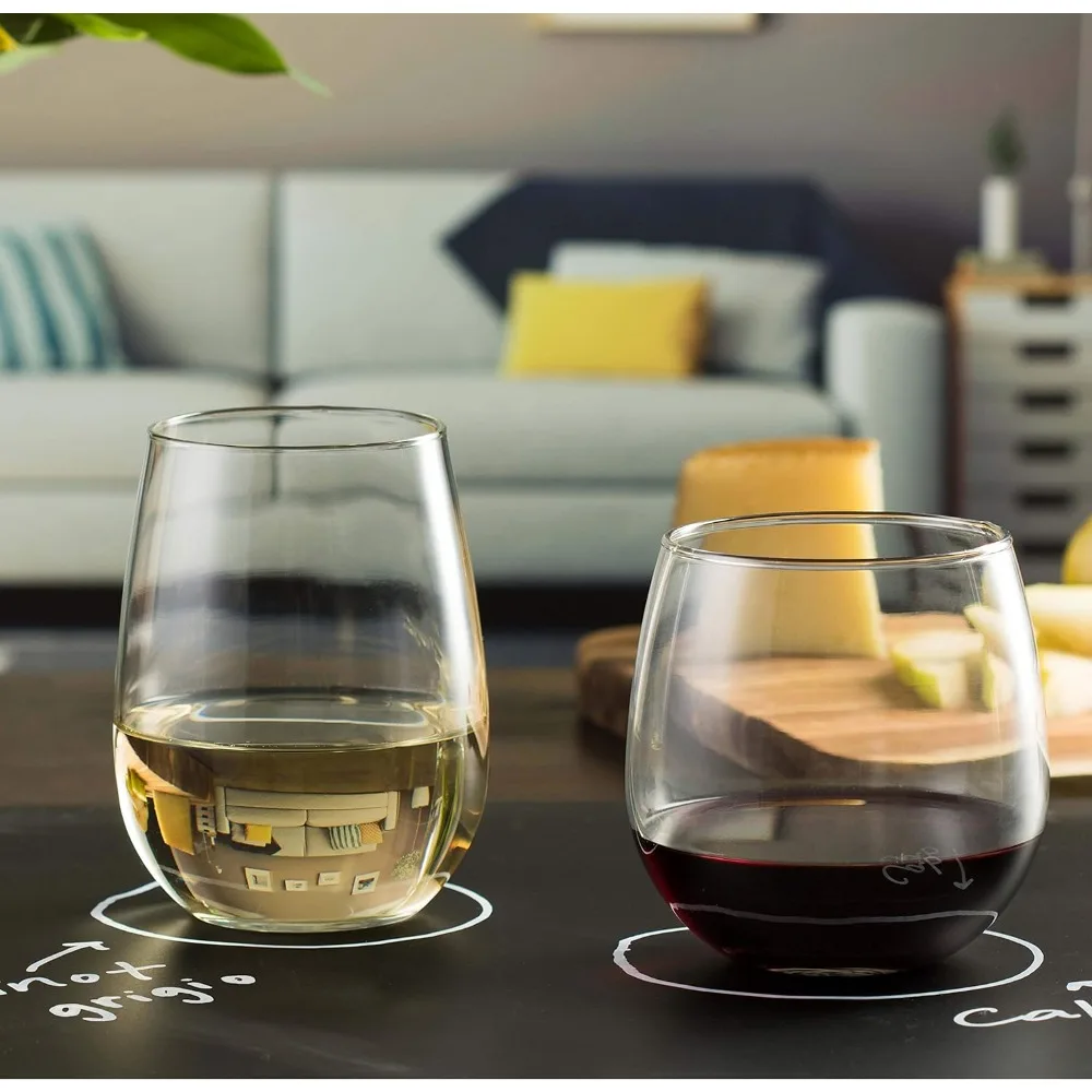 

Stemless Wine Glasses Set of 12, Dishwasher Safe Red and White Wine Glass Set, Clear Drinking Glasses Set of 12 for Cocktails