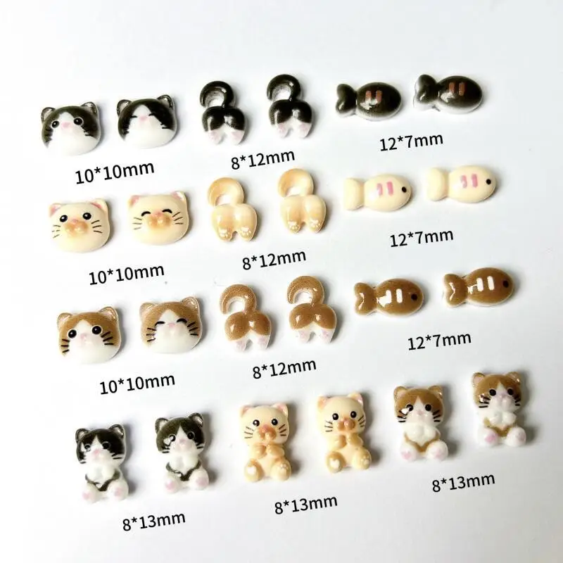 20개 귀여운 고양이 머리 모양 네일 아트 참, 야광 그림 작은 물고기 고양이 레진 네일 장식, DIY 헤어핀 네일용