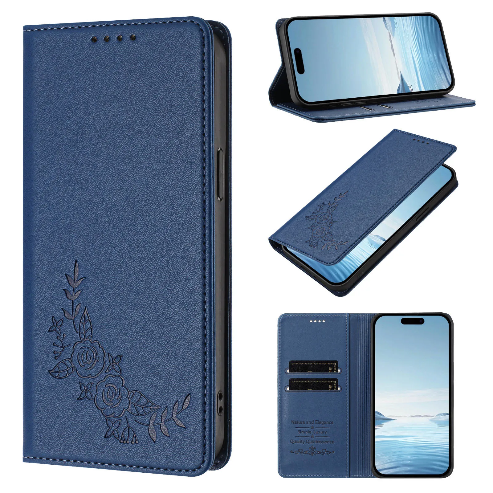 Lotus Flowers Leather Flip Case with Magnetic Closure and Card Slots