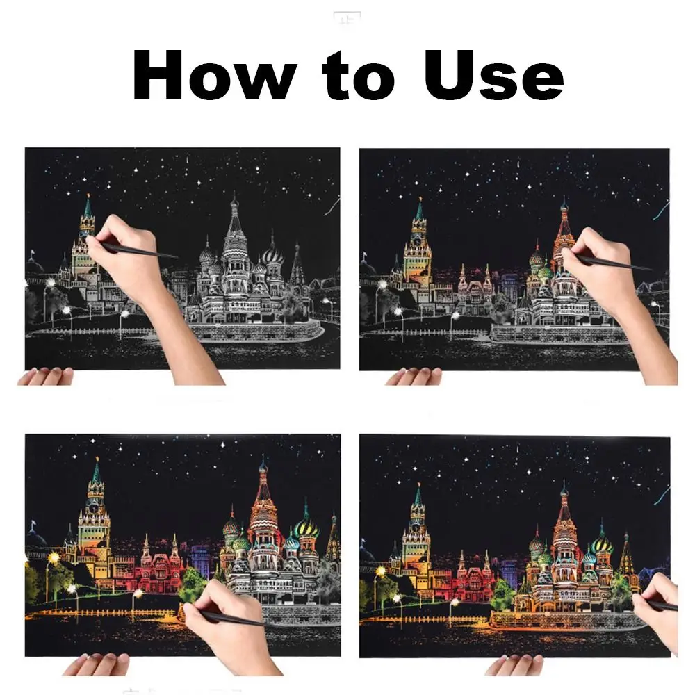 by Scratch Scratch Painting Kit Engraving Painting Landscape Scratchboard Scratch Paint Castles Flame with Tools Art Paper