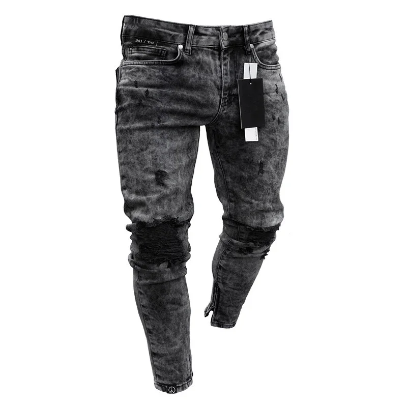 

Dropshipping Fashion Jeans Men Casual Ripped Hip Hop Pants Skinny Stretchy Jean For Male Distressed Denim Trousers Streetwear