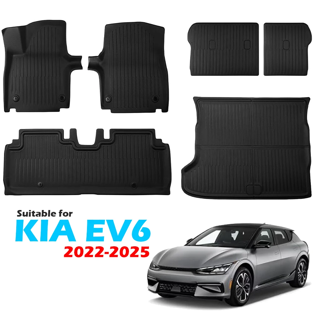 BEVO XPE Floor Mats Custom For KIA EV6 2022 - 2024 2025 All Weather Waterproof Non-Slip Trunk Mat Cargo Liner Rear Backrest Pad