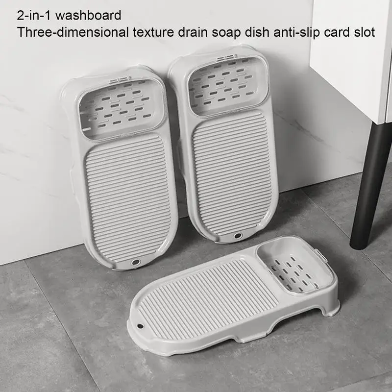Laundry Scrub Board 2-in-1 Portable Hand Washing Clothes Tool Thicken Rectangle Clothing Scrubber Board Drain Box Anti-Slip