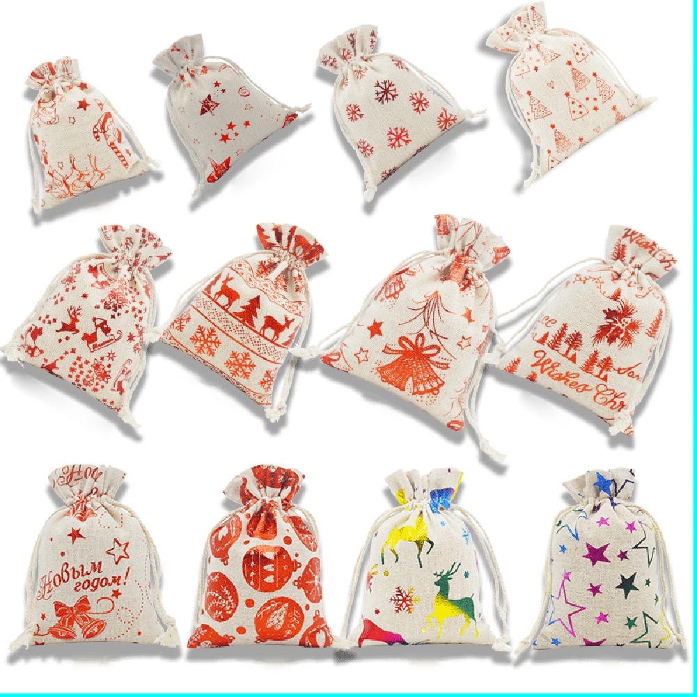 24Days Christmas Advent Calendar Bags DIY Set with Paper Sticker Christmas Countdown Calendar