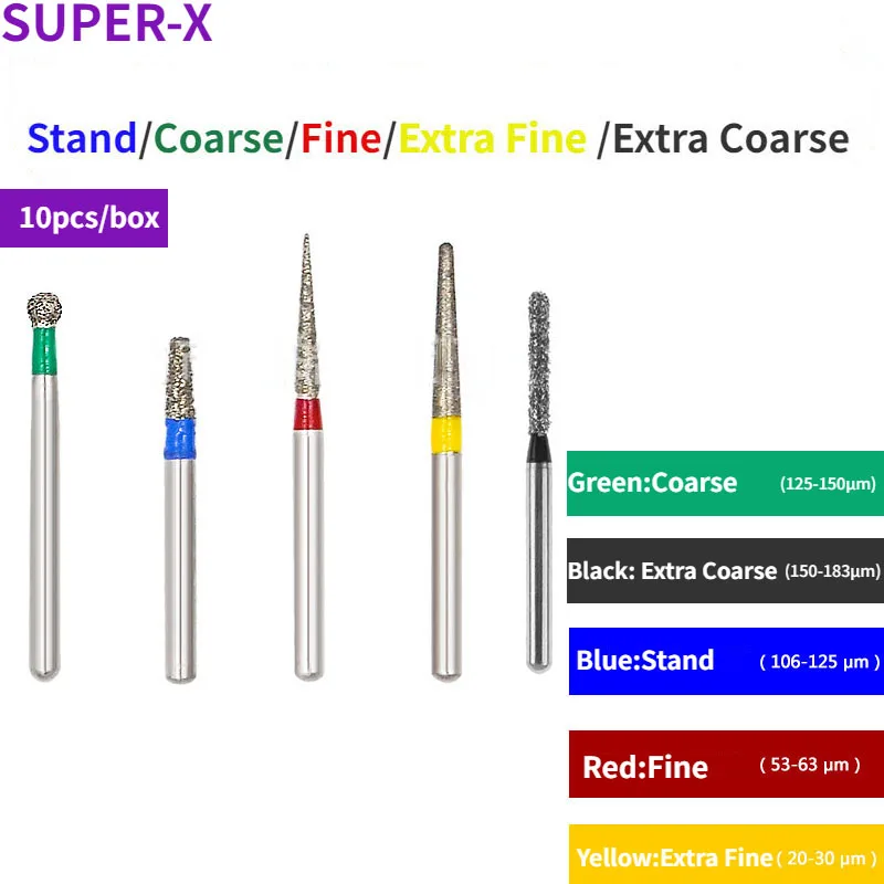 

10Pcs/Box SF Type Strand/Coarse Dental Diamond Burs Drill FG 1.6mm Polishing Burs Drills for High Speed Handpiece