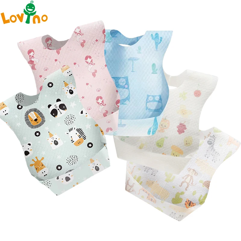 

5PCS Waterproof Baby Bibs Soft Disposable Baby Feeding Bib Baby Stuff Solid Feeding Cute Cartoon Print Girl Boy Bibs Burp Cloths