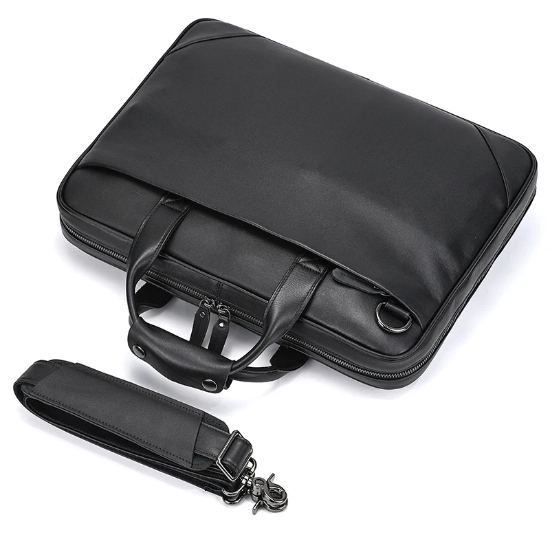 High Quality Men's Leather Laptop Bag 14 15.6 Inch Computer Briefcase A4 Document Bag For Men Male Briefcase Bags Thick Leather