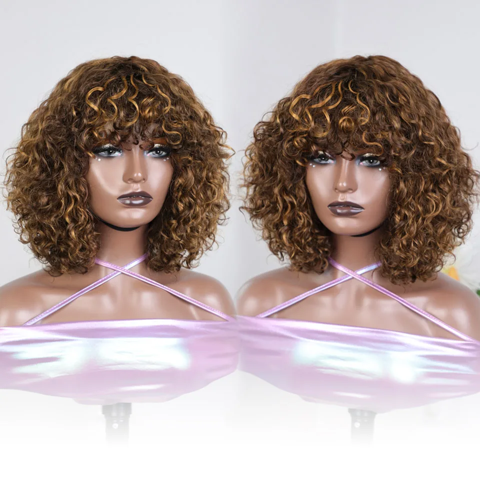 

Sleek Short Human Hair Wigs For Women P4/30 Highlight Jerry Curly Short Pixie Cut Bob Brazilian Human Hair Wigs With Bangs
