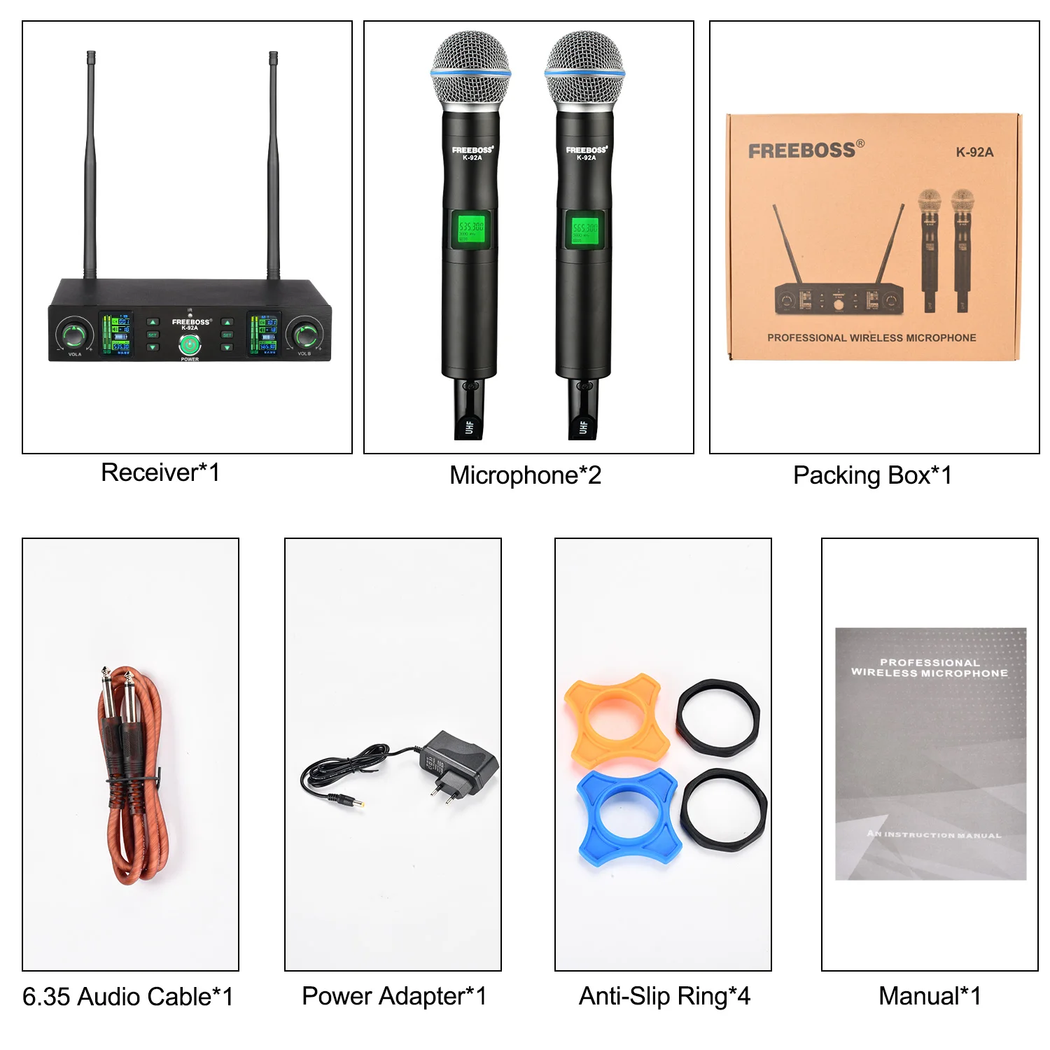 FREEBOSS 회의 무선 마이크, 멀티 주파수 2 핸드 헬드, 다이내믹 송신기, 자동 스캔, IR UHF 무선 마이크 K-92A
