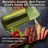 Distributeur d'huile d'olive, pulvérisateur pour la cuisson 2 en 1, vaporisateur et verseur, bouteille d'huile en verre vert foncé avec autocollants, pulvérisateur d'huile 16oz/470ml 4