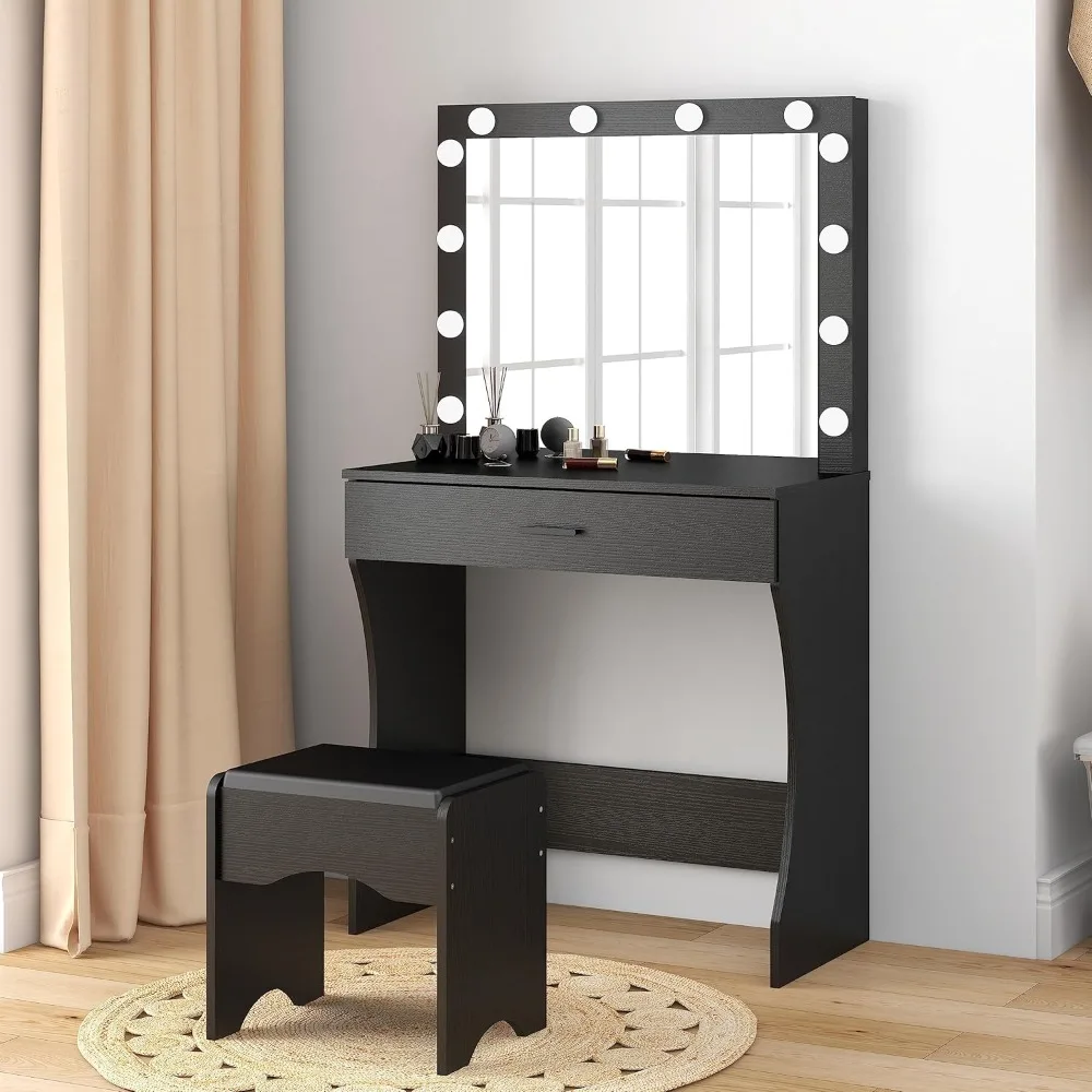 illuminated makeup vanity desk with mirror and storage drawer