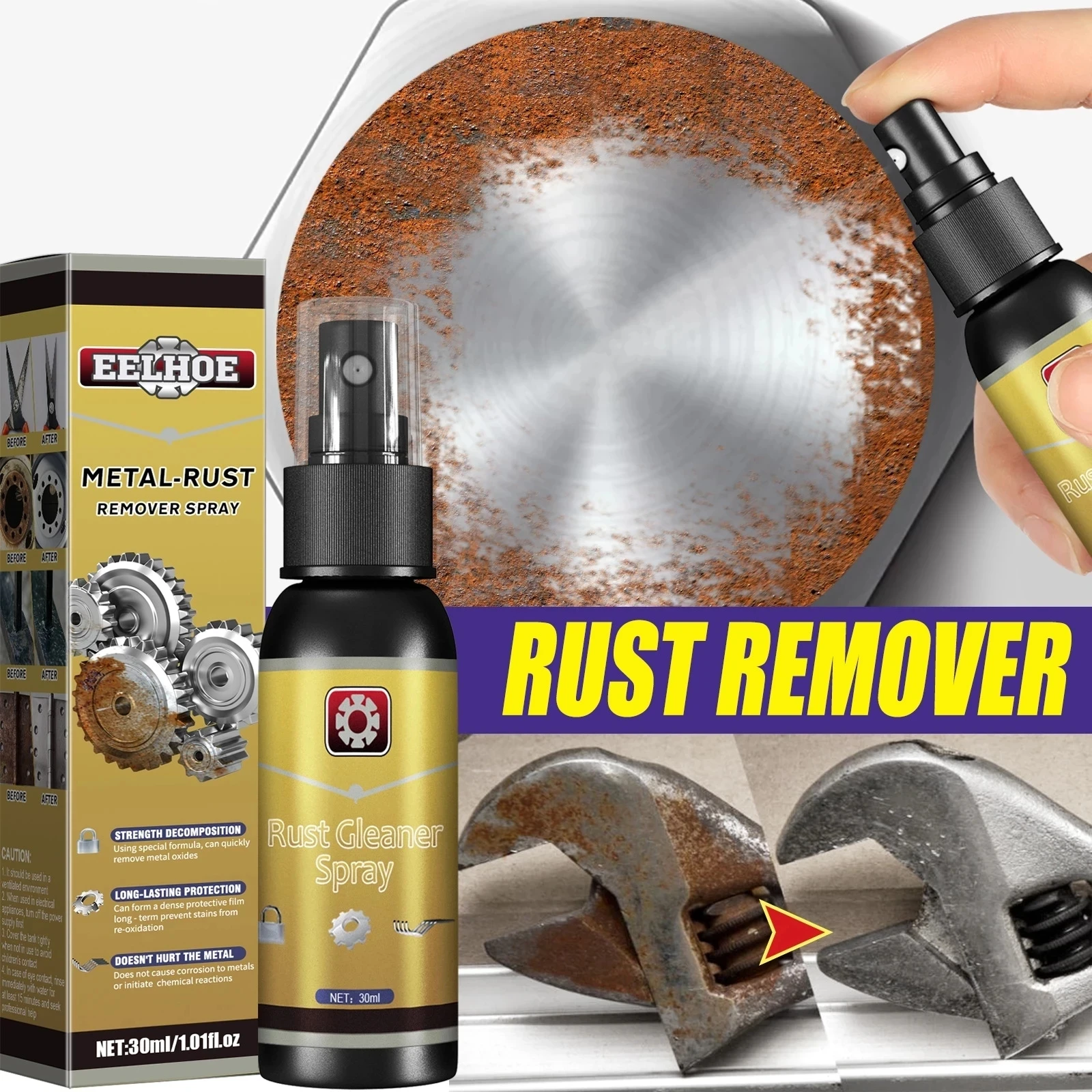 

30ml Car Rust Remover Spray Metal Chrome Paint Car Maintenance Iron Powder Cleaning Super Rust Remover Multi-Purpose