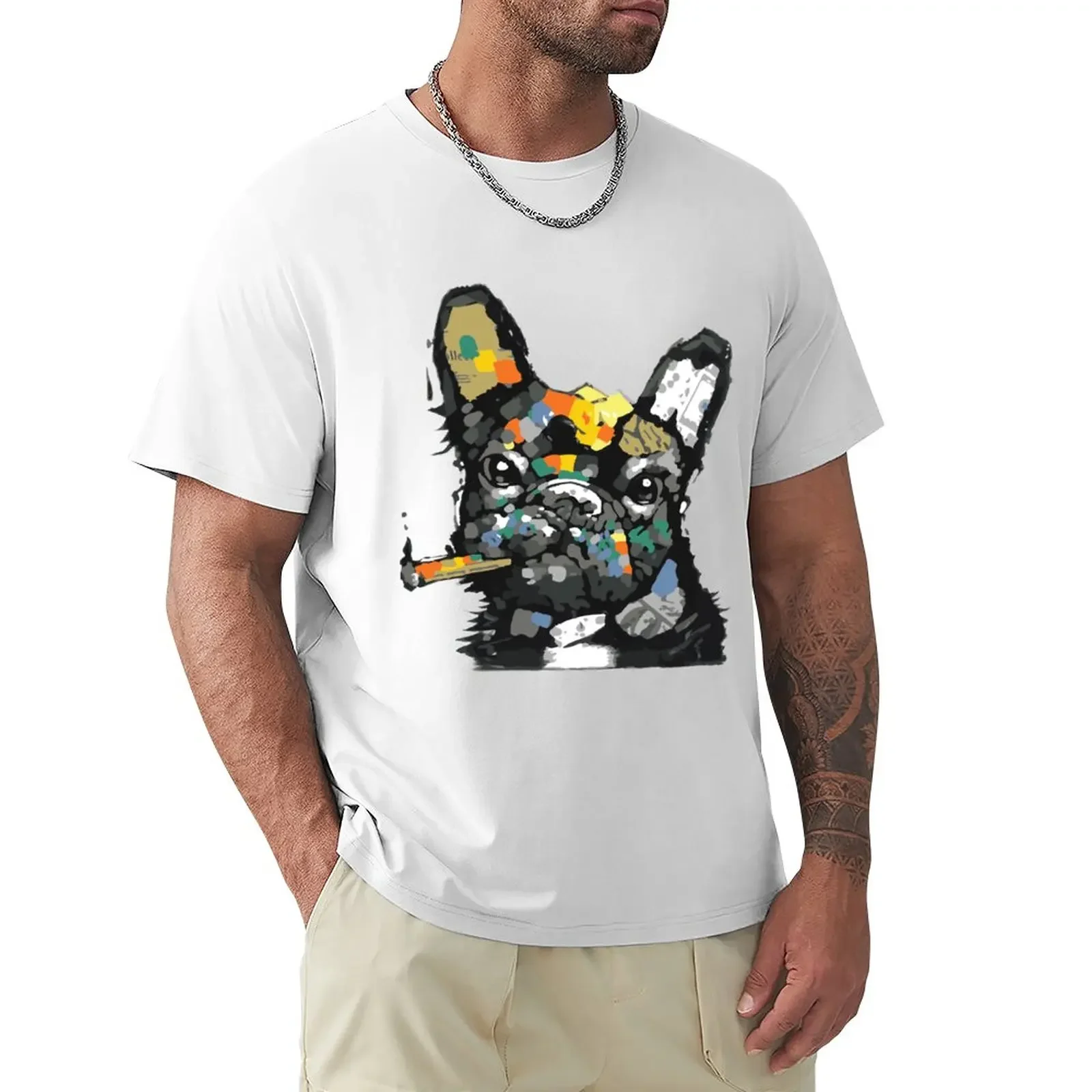 

French Bull Dog Smoking A Cigar T-Shirt plain vintage clothes plus size tops black t-shirts for men