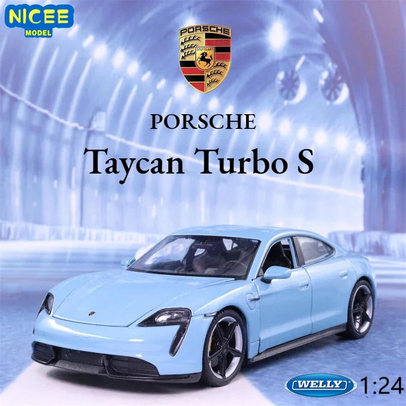 WELLY 1:24 Porsche Taycan Turbo S Car Alloy Car Model Car Decoration Collection Gift Toy Diecasts Model Boy Toy B744 welly 1 24 lamborghini aventador alloy car model diecasts