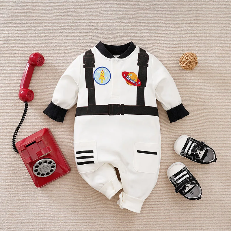 Spring And Autumn Boys And Girls Cute Astronaut Dress Up Role Playing Cotton Comfortable Long Sleeve Baby Bodysuit