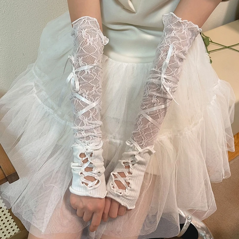 Bridal Lace Gloves Sleeves For Wedding Party White Accessories Fingerless Gloves For Summer Driving bridal lace gloves