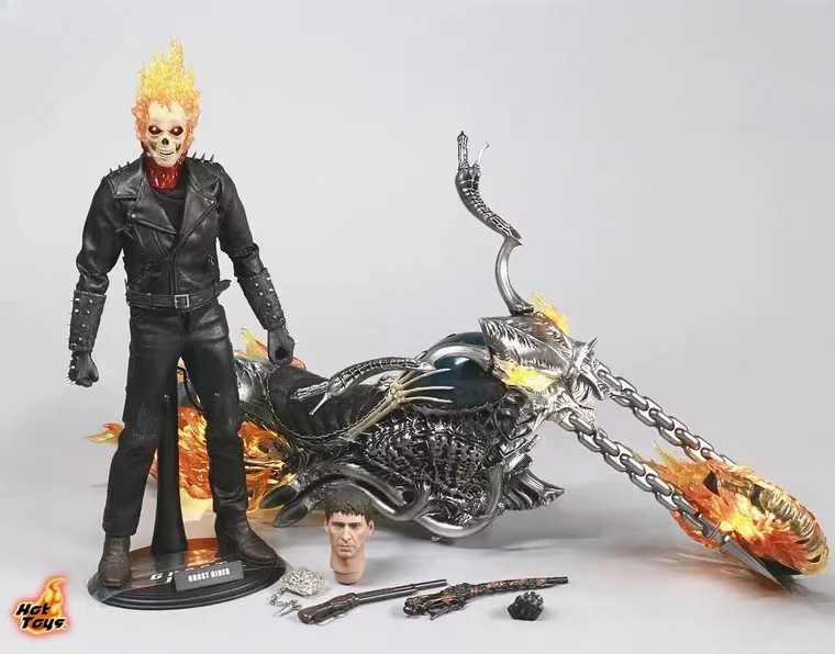 thumbnail image 1 of Figuras de acción originales Hottoys MMS133 Ghost Rider 1.0 de Nicolas Cage Flame, motocicleta, juguetes de regalo, colección de modelos para coleccionistas, 1 of 5