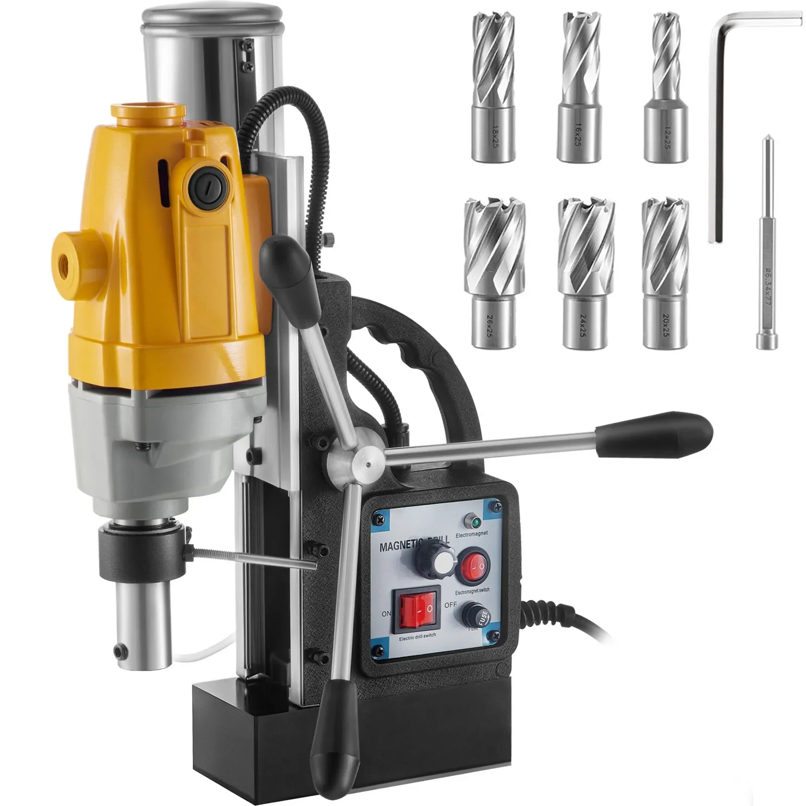 

Magnetic Drill 1100W Drill Press 6 PCS Toroidal Cutter 40 mm Core Diameter Mag Drill 550RPM No-load Speed Electromagnetic Drill