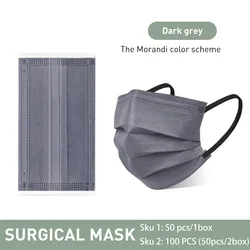 Bulk Pack of Colorful Individually Wrapped Fashion Disposable Face Masks with 3 - Ply Protection - 50 Pcs (Dark Grey)